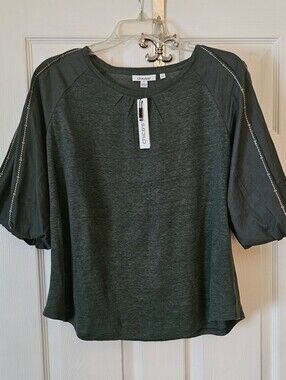Chicos Womens Linen Puff Sleeve Top Boho
